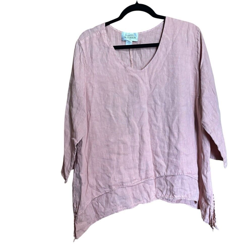 LA Fixsun Tunic Top Womens Small Pink Linen Artsy Lagenlook Oversized Blouse